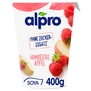 Alpro Soja-Joghurtalternative Himbeere Apfel mehr Frucht & Ohne Zuckerzusatz vegan 400g